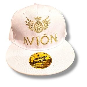 Avion Tequila Snapback Hat White 100% Acrylic Gold Logo Baseball Cap Adjustable